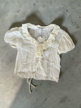 Zara Cream Ruffle Tie-Front Blouse